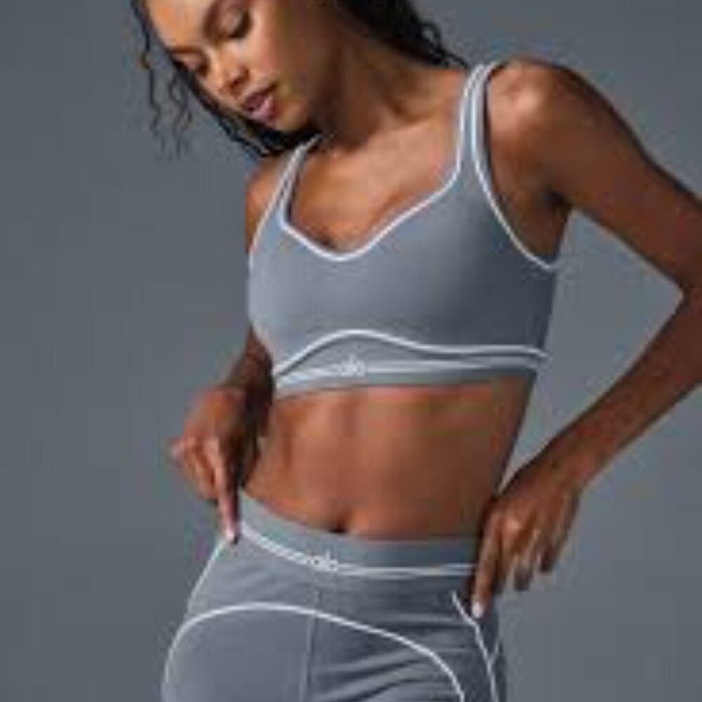 Alo Airbrush High-Waist Heart Throb Legging - Grey/White - Size S Top, M Bottom